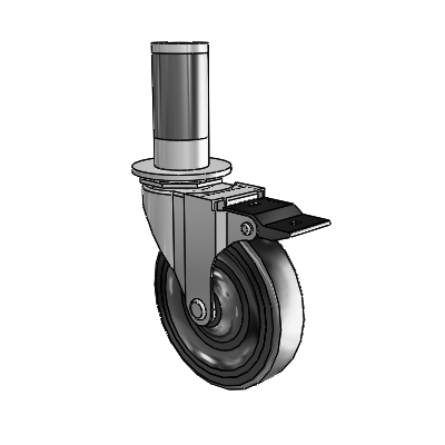 Regent Expanding Adapter Polished Nickel Swivel Caster with 4 x .9375 Black Hard Rubber Wheel Top Lock
