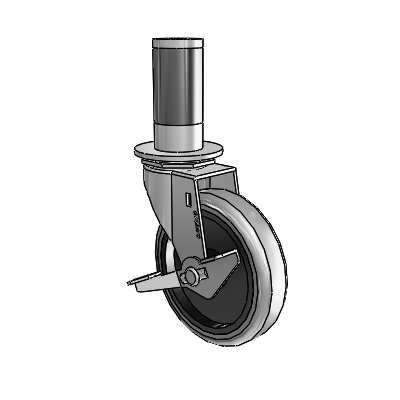 Regent Expanding Adapter Polished Nickel Swivel Caster with 4 x .9375 Grey Thermoplastic Rubber Wheel Side