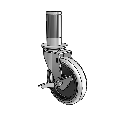 Regent Expanding Adapter Polished Nickel Swivel Caster with 4 x .9375 Grey Thermoplastic Urethane Wheel Side