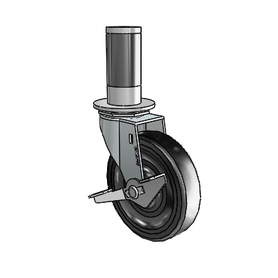 Regent Expanding Adapter Zinc Swivel Caster with 4 x .9375 Black Soft Rubber Wheel Side