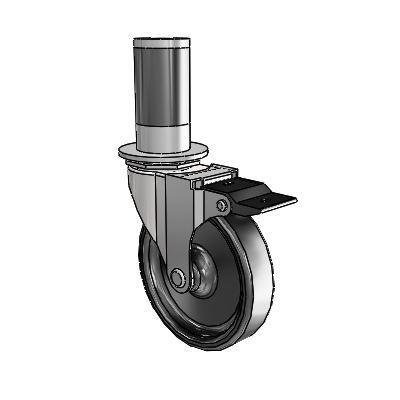 Regent Expanding Adapter Bright Chrome Swivel Caster with 4 x .9375 Black Polyolefin Wheel Top Lock