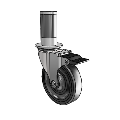 Regent Expanding Adapter Bright Chrome Swivel Caster with 4 x .9375 Black Soft Rubber Wheel Top Lock