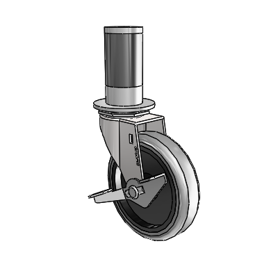 Roulette pivotante Regent à adaptateur extensible, finition chrome brillant, avec 4 roues latérales en caoutchouc thermoplastique gris de 0,9375