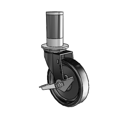 Regent Expanding Adapter Black Oxide Swivel Caster with 4 x .9375 Polyolefin Wheel Side