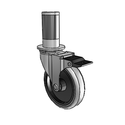 Regent Expanding Adapter Polished Nickel Swivel Caster with 4 x .9375 Grey Thermoplastic Rubber Wheel and Top Lock Brake