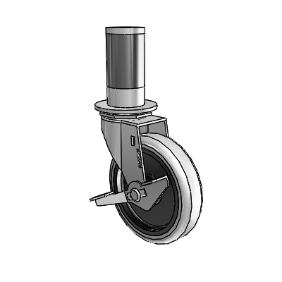 Regent Expanding Adapter Polished Nickel Swivel Caster with 4 x .9375 Grey Thermoplastic Urethane Wheel and Side Brake