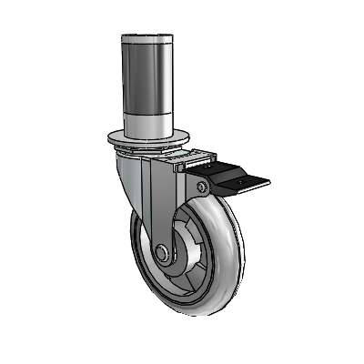 Regent Expanding Adapter Zinc Swivel Caster with 4 x .9375 Grey MonoTech Wheel and Top Lock Brake