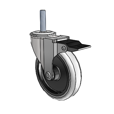 Regent Threaded Stem Bright Chrome Swivel Caster with 4 x .9375 Grey Thermoplastic Urethane Wheel and Top Lock Brake