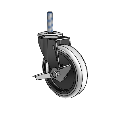 Regent Threaded Stem Black Oxide Swivel Caster with 4 x .9375 Grey Thermoplastic Urethane Wheel and Side Brake
