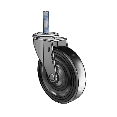 Regent Threaded Stem Polished Nickel Swivel Caster with 4 x .9375 Black Soft Rubber Wheel