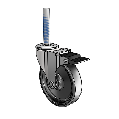 Regent Threaded Stem Bright Chrome Swivel Caster with 4 x .9375 Black Polyolefin Wheel and Top Lock Brake