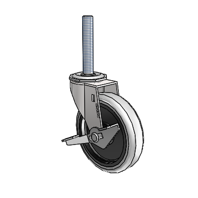 Regent Threaded Stem Bright Chrome Swivel Caster with 4 x .9375 Grey Thermoplastic Urethane Wheel and Side Brake