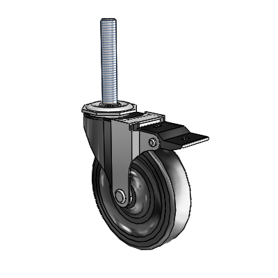 Regent Threaded Stem Black Oxide Swivel Caster with 4 x .9375 Black Soft Rubber Wheel and Top Lock Brake