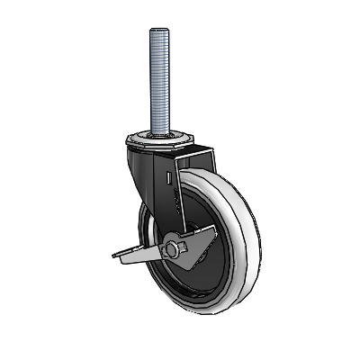 Regent Threaded Stem Black Oxide Swivel Caster with 4 x .9375 Grey Thermoplastic Urethane Wheel and Side Brake