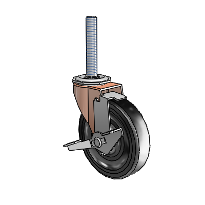 Regent Threaded Stem Copper Oxide Swivel Caster with 4 x .9375 Black Hard Rubber Wheel and Tread Lock Brake