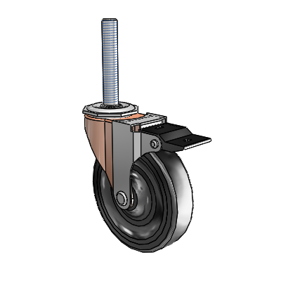 Regent Threaded Stem Copper Oxide Swivel Caster with 4 x .9375 Black Soft Rubber Wheel and Top Lock Brake