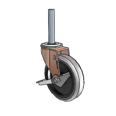 Regent Threaded Stem Copper Oxide Swivel Caster with 4 x .9375 Grey Thermoplastic Rubber Wheel and Side Brake