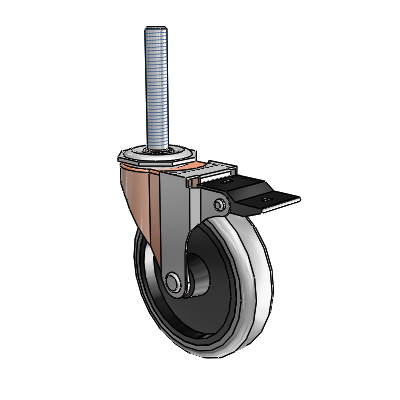Regent Threaded Stem Copper Oxide Swivel Caster with 4 x .9375 Grey Thermoplastic Rubber Wheel and Top Lock Brake
