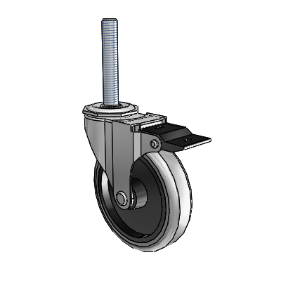 Regent Threaded Stem Polished Nickel Swivel Caster with 4 x .9375 Grey Thermoplastic Rubber Wheel and Top Lock Brake