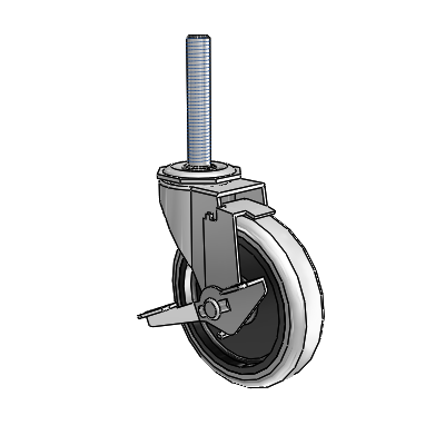 Roulette pivotante Regent à tige filetée, finition nickel poli, équipée de 4 roues en uréthane thermoplastique gris de 0,9375 et d'un frein à blocage de la roue