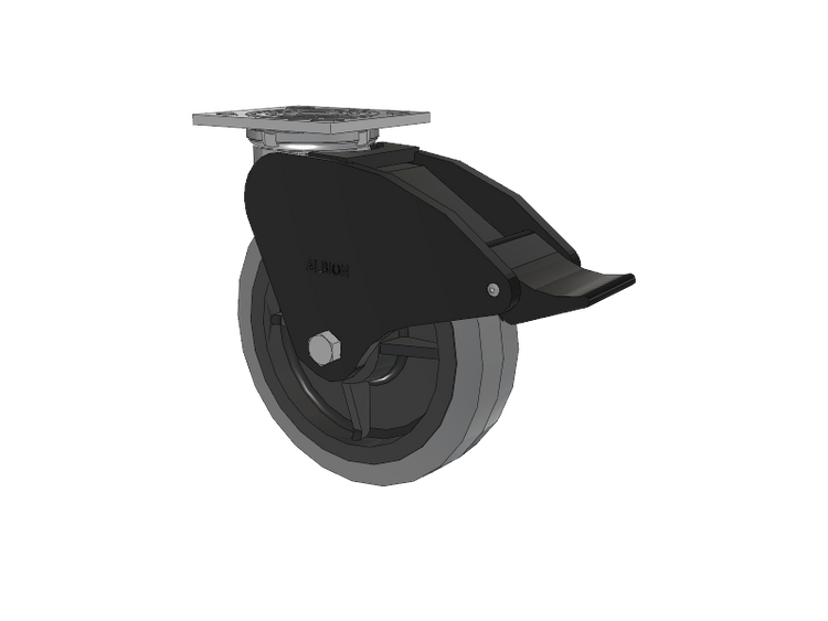 16 Series Top Plate Swivel Caster with 8 x 2 Grey Tread on Grey Core XS - Performa X-tra Soft Rubber (Flat) - Prevenz Antimicrobial Wheel and Total Lock Brake