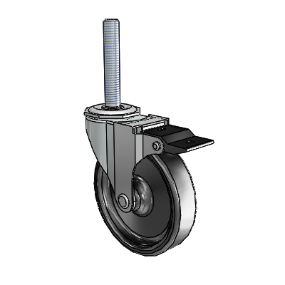 Regent Threaded Stem Zinc Swivel Caster with 4 x .9375 Black Polyolefin Wheel and Top Lock Brake