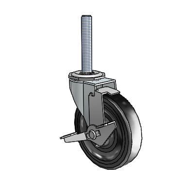 Regent Threaded Stem Zinc Swivel Caster with 4 x .9375 Black Soft Rubber Wheel and Tread Lock Brake
