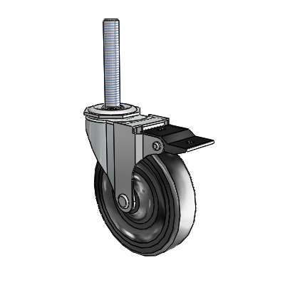 Regent Threaded Stem Zinc Swivel Caster with 4 x .9375 Black Soft Rubber Wheel and Top Lock Brake