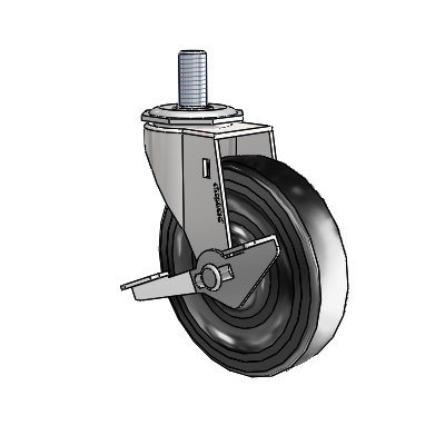 Regent Threaded Stem Bright Chrome Swivel Caster with 4 x .9375 Black Hard Rubber Wheel and Side Brake