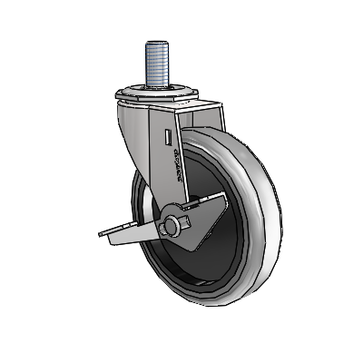 Regent Threaded Stem Bright Chrome Swivel Caster with 4 x .9375 Grey Thermoplastic Rubber Wheel and Side Brake