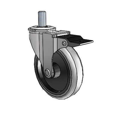 Regent Threaded Stem Bright Chrome Swivel Caster with 4 x .9375 Grey Thermoplastic Rubber Wheel and Top Lock Brake