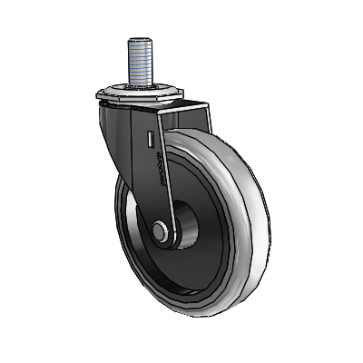 Roulette pivotante Regent à tige filetée, finition oxydée noire, équipée de 4 roues en caoutchouc thermoplastique gris de 0,9375