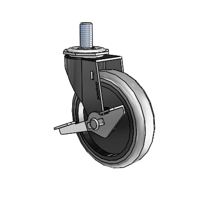Regent Threaded Stem Black Oxide Swivel Caster with 4 x .9375 Grey Thermoplastic Rubber Wheel and Side Brake