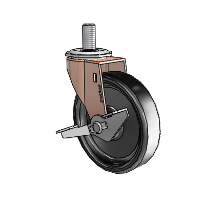 Regent Threaded Stem Copper Oxide Swivel Caster with 4 x .9375 Black Polyolefin Wheel and Side Brake