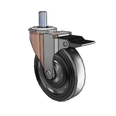Regent Threaded Stem Copper Oxide Swivel Caster with 4 x .9375 Black Soft Rubber Wheel and Top Lock Brake