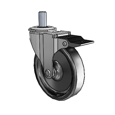 Regent Threaded Stem Polished Nickel Swivel Caster with 4 x .9375 Black Polyolefin Wheel and Top Lock Brake