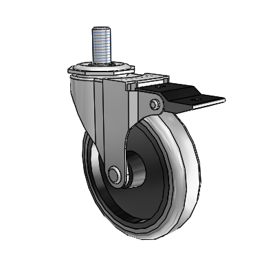 Regent Threaded Stem Polished Nickel Swivel Caster with 4 x .9375 Grey Thermoplastic Rubber Wheel and Top Lock Brake