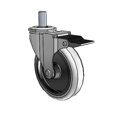 Regent Threaded Stem Polished Nickel Swivel Caster with 4 x .9375 Grey Thermoplastic Urethane Wheel and Top Lock Brake