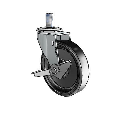 Regent Threaded Stem Zinc Swivel Caster with 4 x .9375 Black Polyolefin Wheel and Side Brake
