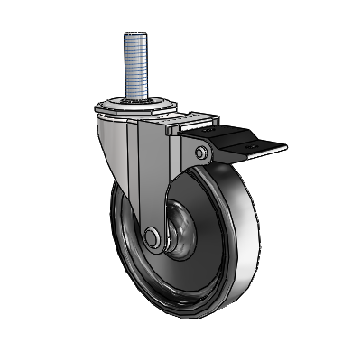 Regent Threaded Stem Bright Chrome Swivel Caster with 4 x .9375 Black Polyolefin Wheel and Top Lock Brake