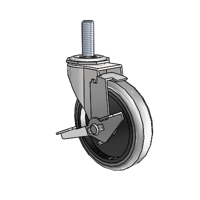 Regent Threaded Stem Bright Chrome Swivel Caster with 4 x .9375 Grey Thermoplastic Rubber Wheel and Tread Lock Brake