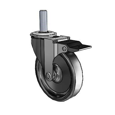Regent Threaded Stem Black Oxide Swivel Caster with 4 x .9375 Black Polyolefin Wheel and Top Lock Brake