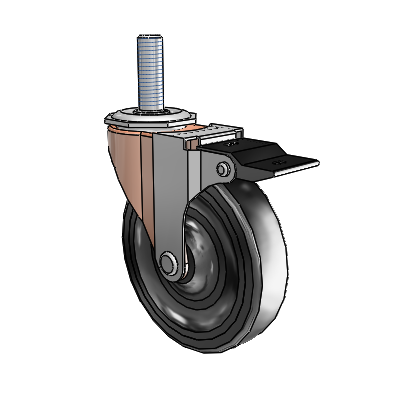 Regent Threaded Stem Copper Oxide Swivel Caster with 4 x .9375 Black Soft Rubber Wheel and Top Lock Brake