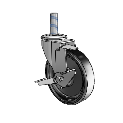 Regent Threaded Stem Polished Nickel Swivel Caster with 4 x .9375 Black Polyolefin Wheel and Tread Lock Brake