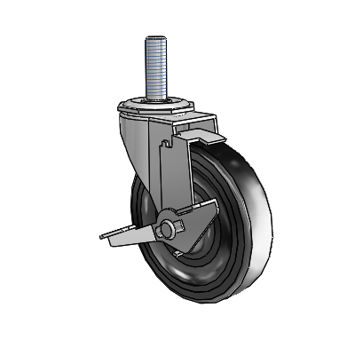 Regent Threaded Stem Polished Nickel Swivel Caster with 4 x .9375 Black Soft Rubber Wheel and Tread Lock Brake