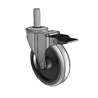 Regent Threaded Stem Polished Nickel Swivel Caster with 4 x .9375 Grey Thermoplastic Rubber Wheel and Top Lock Brake