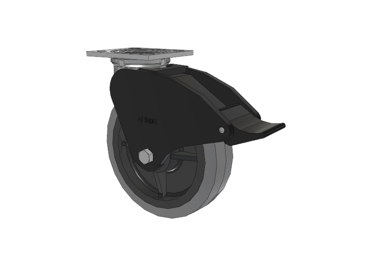 16 Series Top Plate Swivel Caster with 8 x 2 Grey Tread on Grey Core XS - Performa X-tra Soft Rubber (Flat) - Prevenz Antimicrobial Wheel and Total Lock Brake