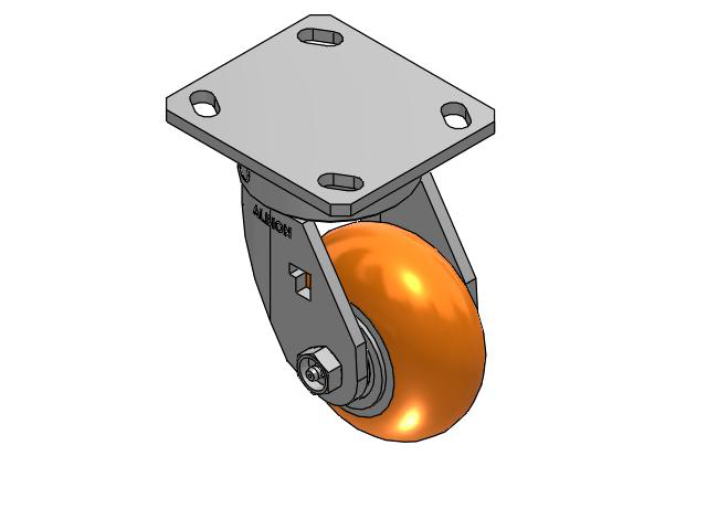 170 Series Top Plate Swivel Caster with 4 x 2 Orange Tread on Aluminum Core AN - Round Polyurethane (Aluminum Core) Wheel
