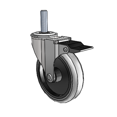 Regent Threaded Stem Bright Chrome Swivel Caster with 4 x .9375 Grey Thermoplastic Rubber Wheel and Top Lock Brake