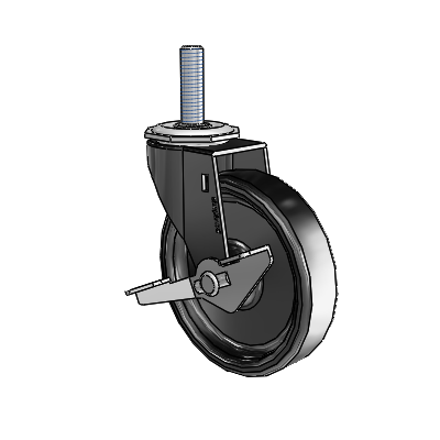 Regent Threaded Stem Black Oxide Swivel Caster with 4 x .9375 Black Polyolefin Wheel and Side Brake